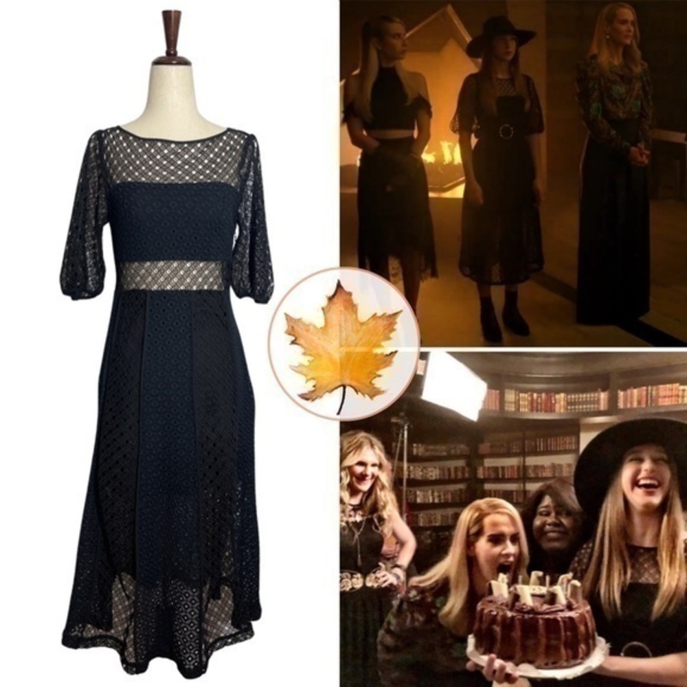 Sandro Paris • Malia Eyelet Lace Midi Dress Black 36 / S ASO Zoe Benson